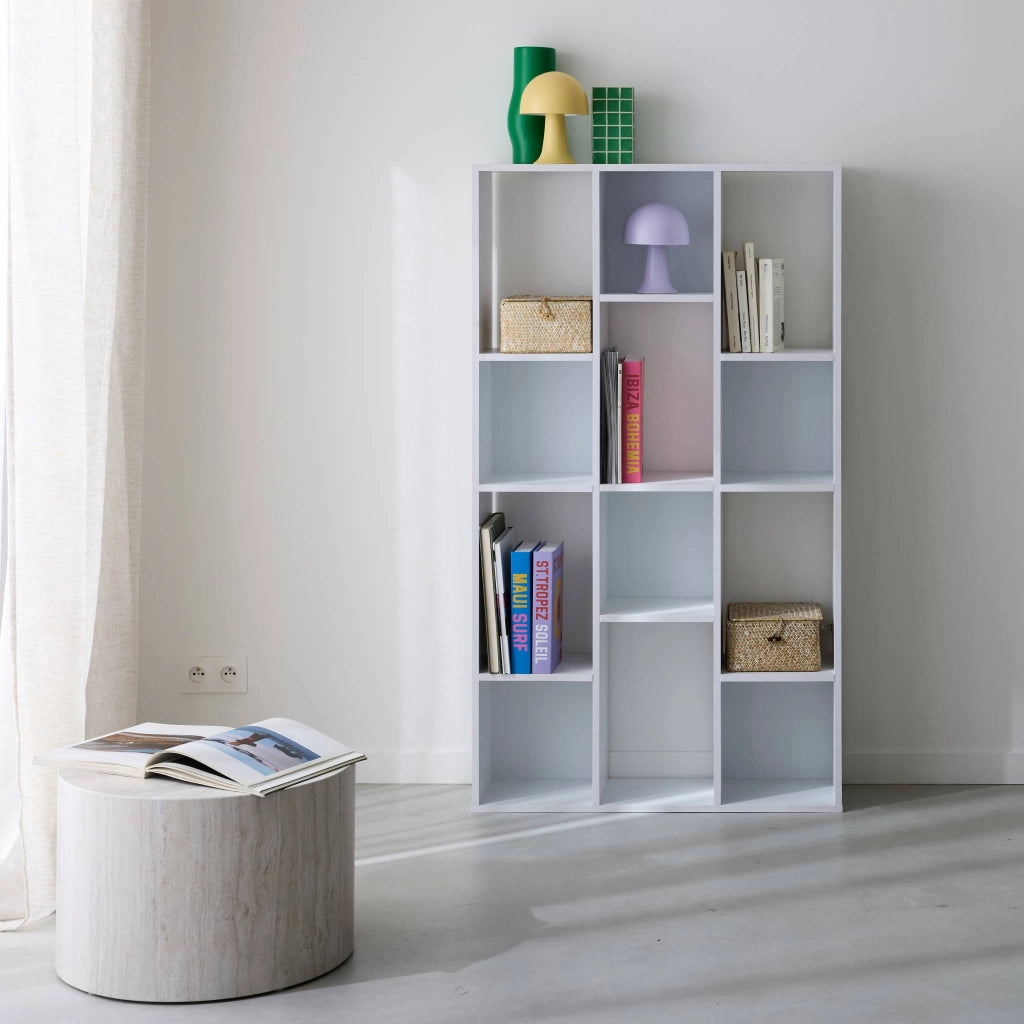 Libreria a 3 livelli con 12 scomparti, bianco