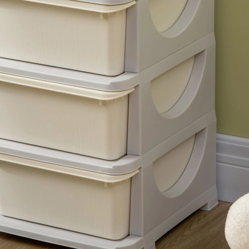 Cassettiera contenitore in plastica per bambini con 6 cassetti, crema bianco