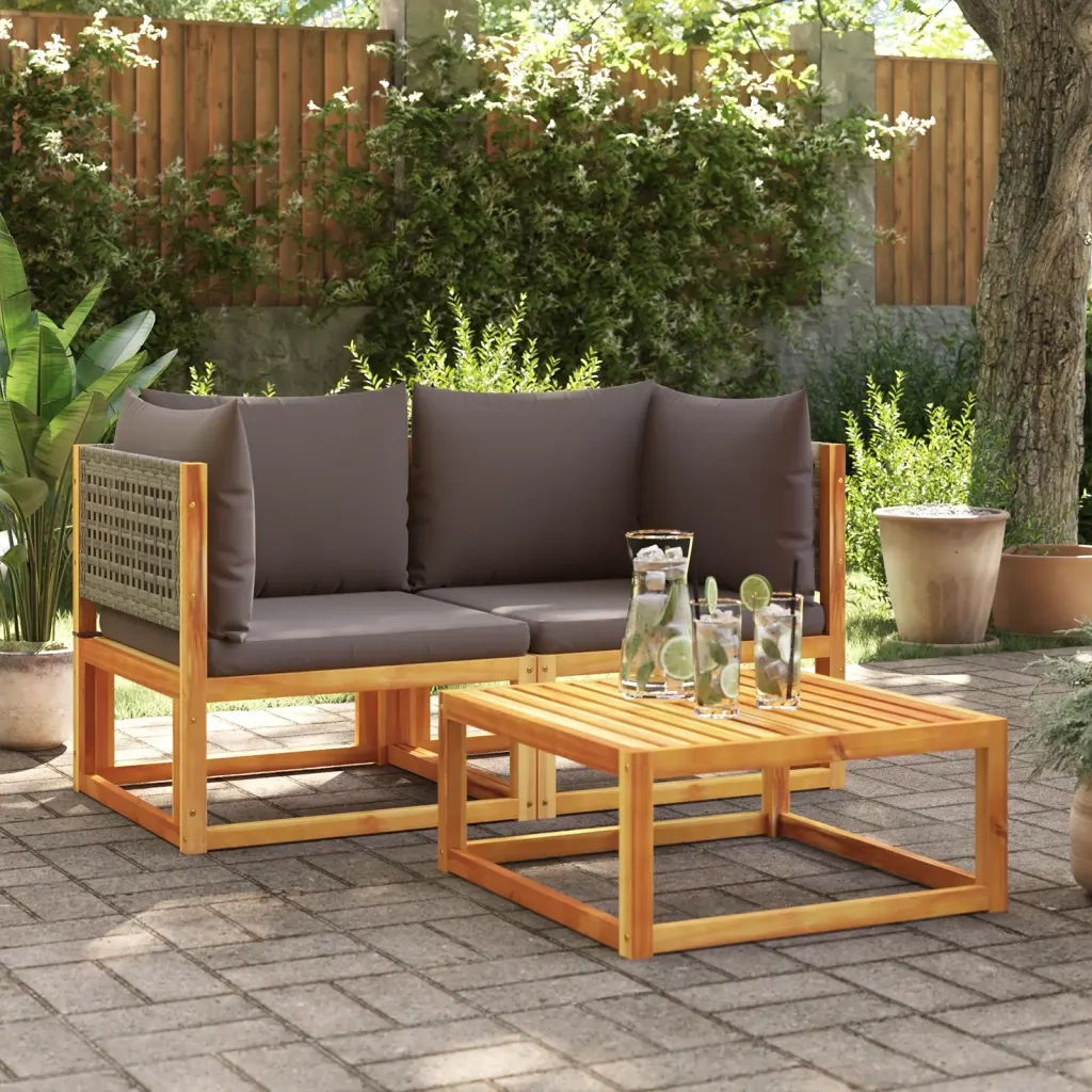 Divani da Giardino Angolari con Cuscini 2 pz in Legno di Acacia e Rattan 3278899