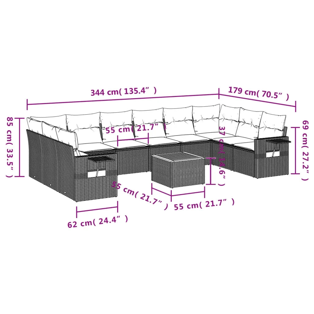 Set Divani da Giardino 11 pz con Cuscini in Polyrattan Nero 3224733