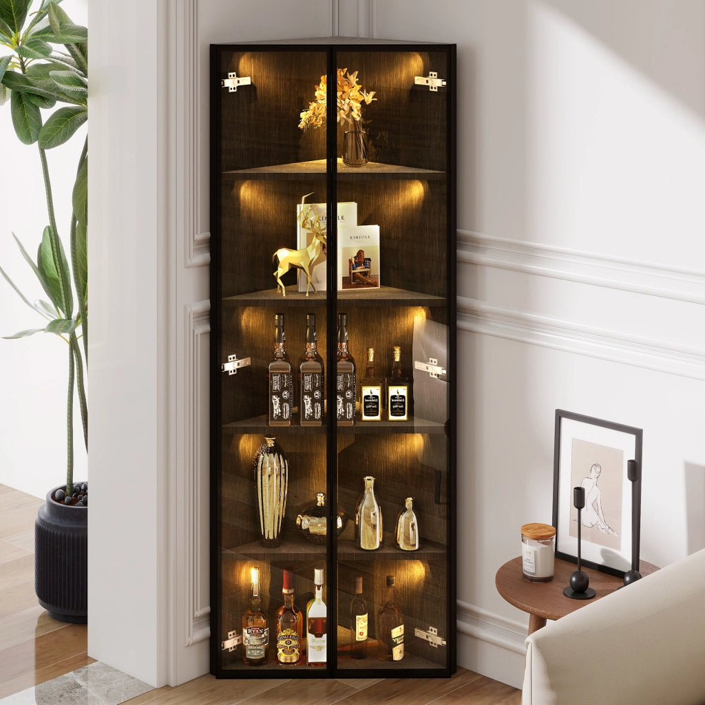 Vetrina con LED ¨C MINIMAL ¨C Nero, Vetro Temperato, 62x35x160 cm