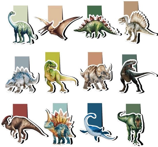 Leggii magnetici per libri - Dinosauri - 12 pezzi