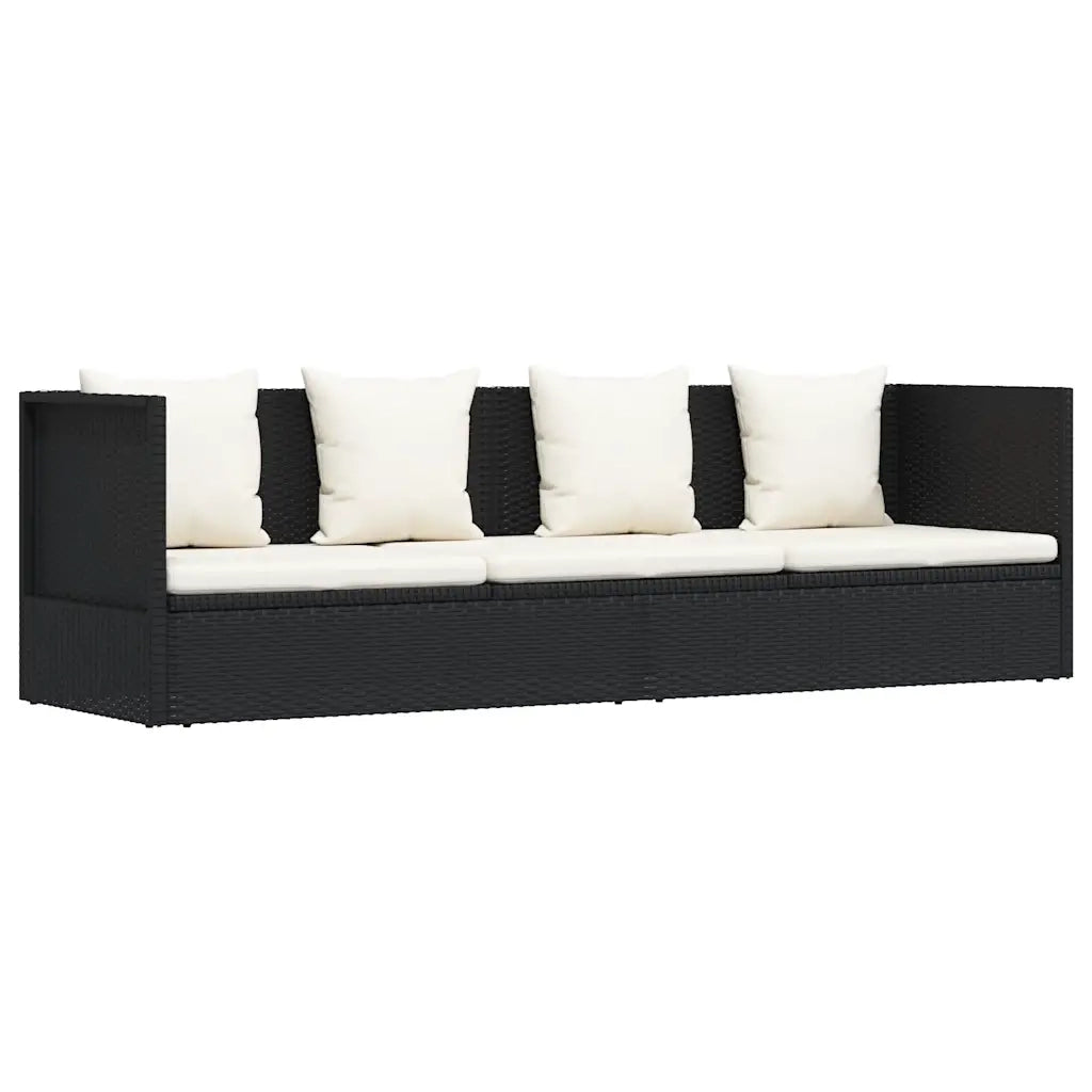 Lettino da Giardino con Cuscini in Polyrattan Nero 49391