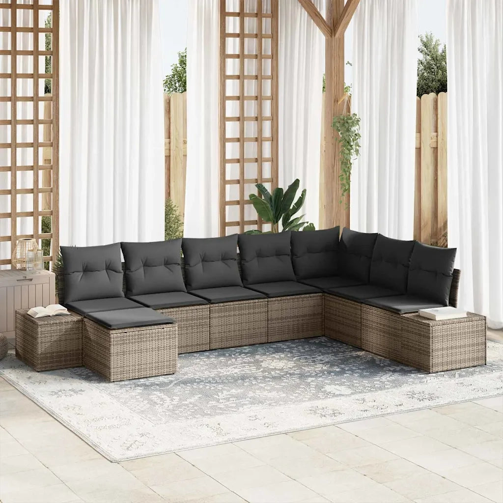 Set Divano da Giardino con cuscino 8 pcs Grigio polyrattan 3355848