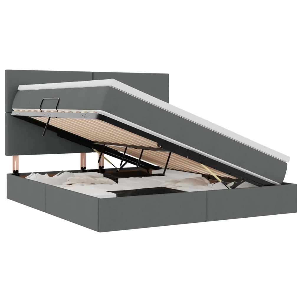 Letto con contenitore e LED con led Grigio scuro 160 x 200 cm
