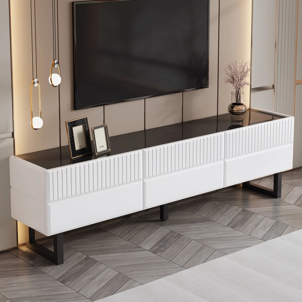 Cassettiera per TV nera e bianca in MDF e truciolare; lunghezza 170 cm