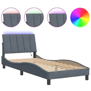 Letto singolo | Letto per adulti | Giroletto con LED senza Materasso Hanko Grigio Scuro 90x190 cm in Velluto