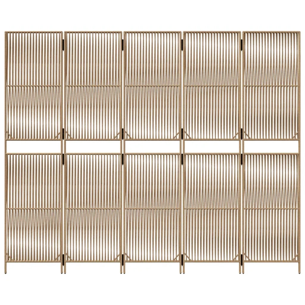 Divisorio per Ambienti | Divider per stanze | Paravento a 5 Pannelli Beige in Polyrattan