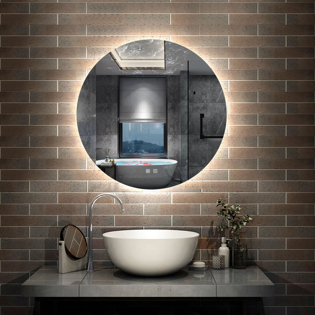 specchio rotondo 70 cm con luce led a 3 colori, antiappannamento e touch