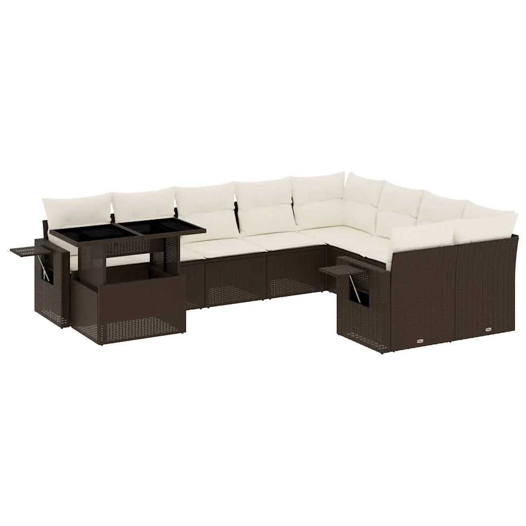 Set Divani da Giardino 10pz con Cuscini in Polyrattan Marrone 3268143
