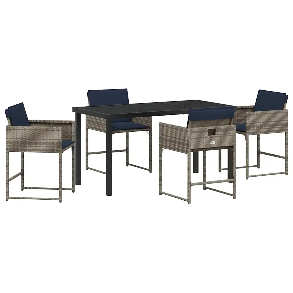 Set da Pranzo per Giardino con cuscino 5 pcs Grigio polyrattan 3380033