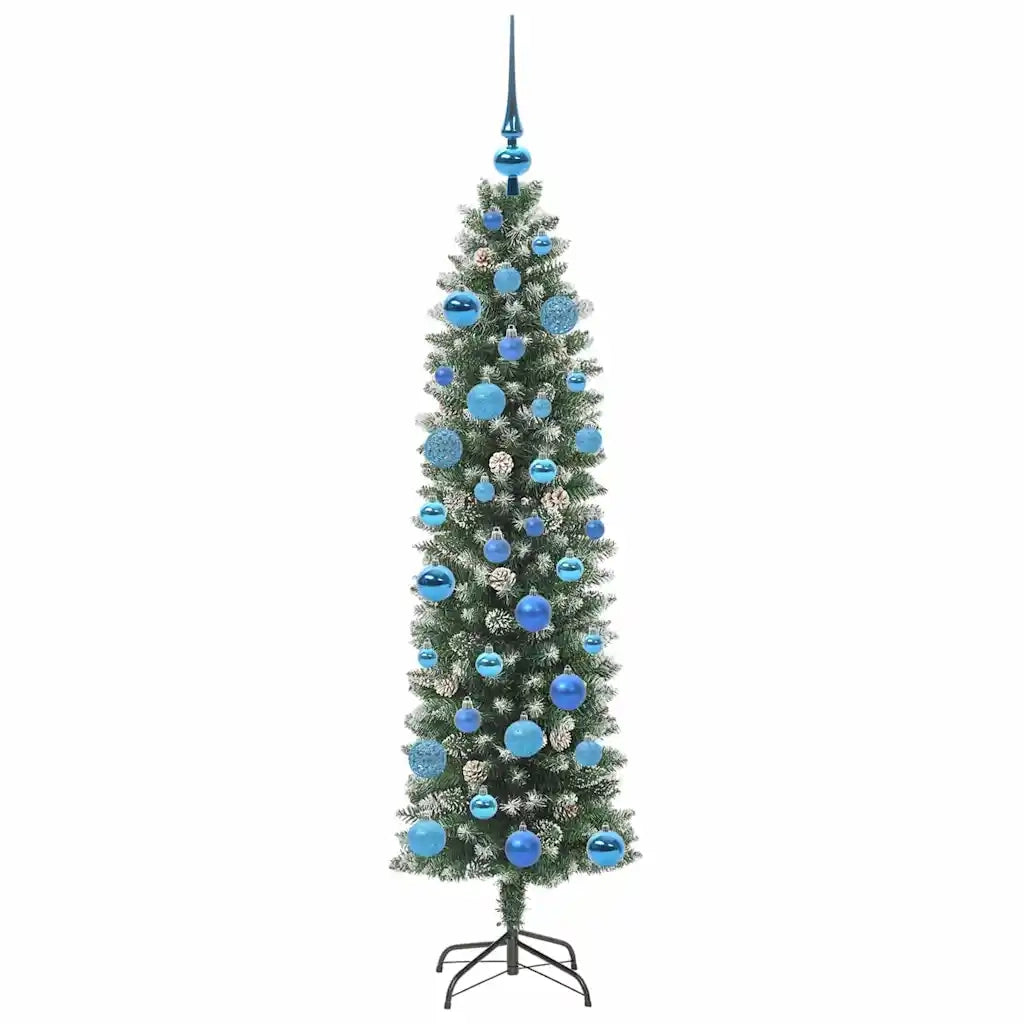 Albero di Natale Artificiale Sottile Verde e Bianco 150 cm 3395288