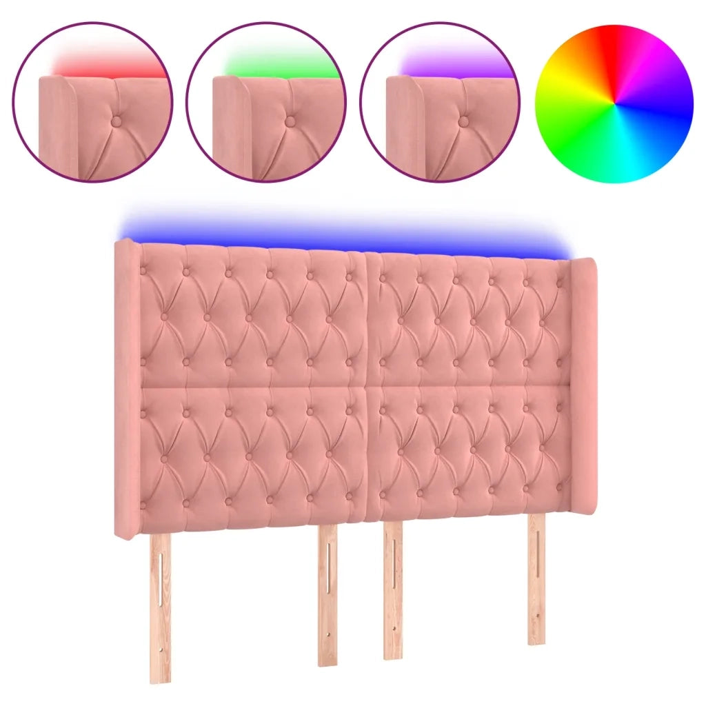 Testiera a LED rosa 163x16x118/128 cm in Velluto 3124443