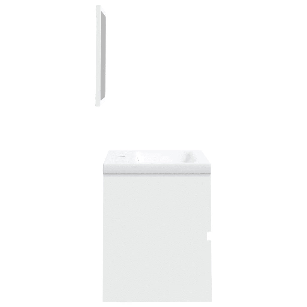 Mobile da Bagno con Lavabo e Specchio Bianco