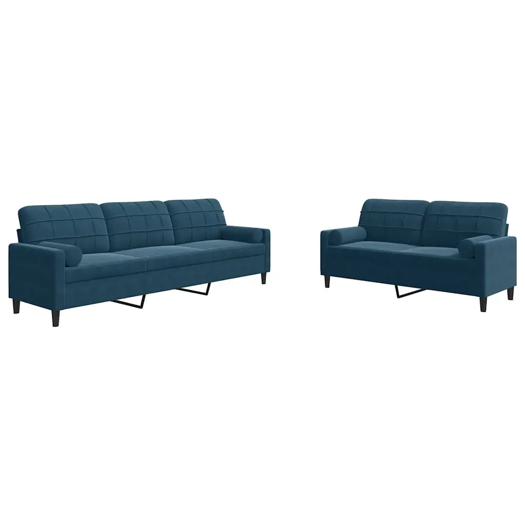 Set di Divani 2 pz con Cuscini e Rinforzi Blu in Velluto