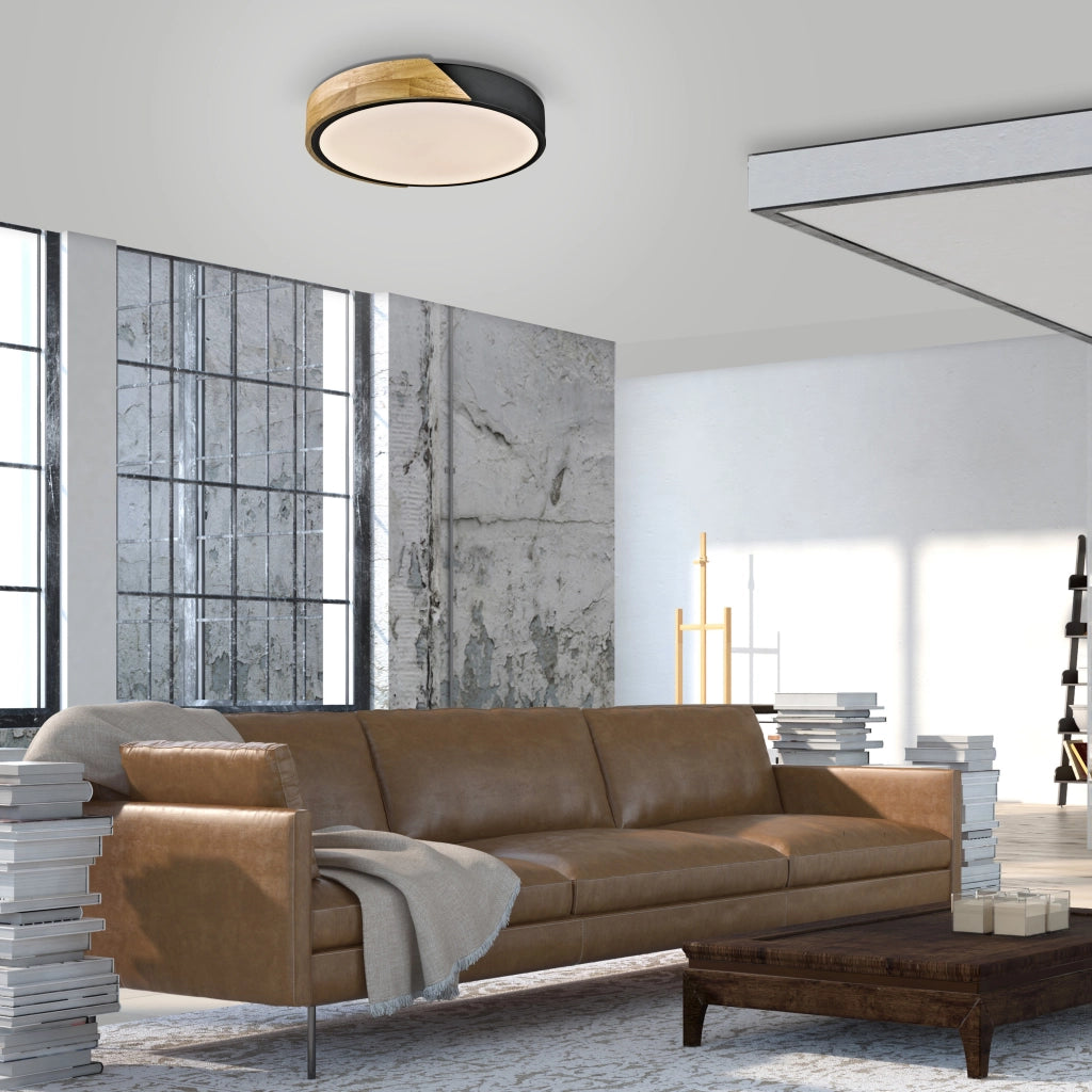 Plafoniera rotonda Ø32 nera/legno LED 24W BILA Just Light