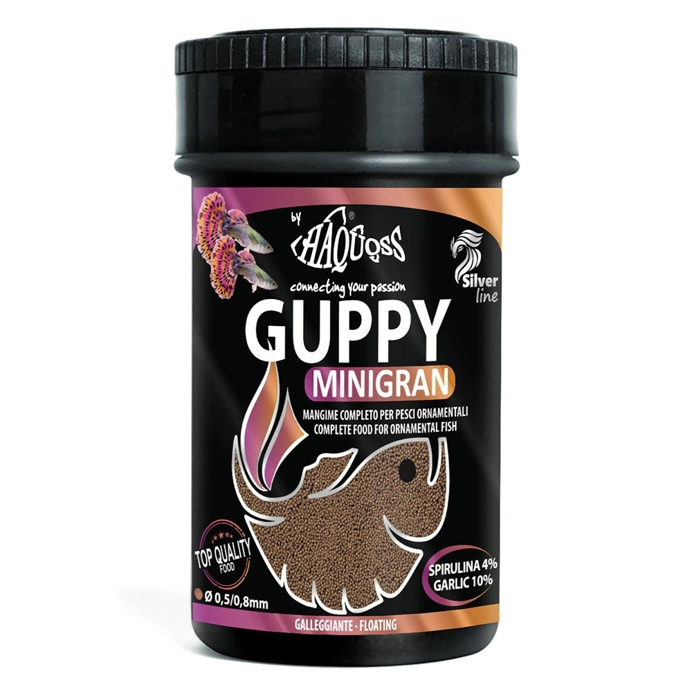 Haquoss Guppy MiniGran 100ml - mangime completo in micro-granuli per guppy