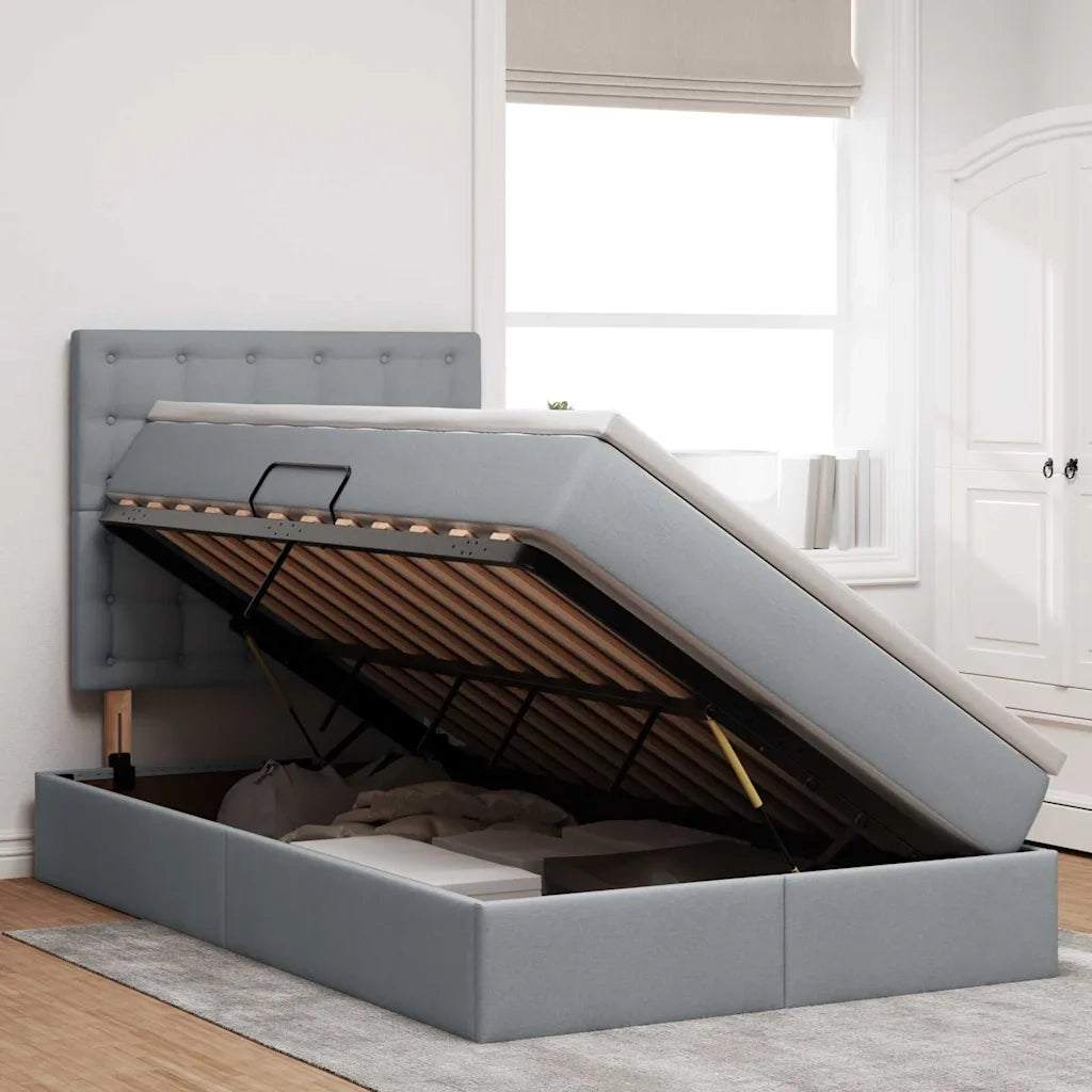 Letto con contenitore e LED con led Grigio chiaro 120 x 200 cm