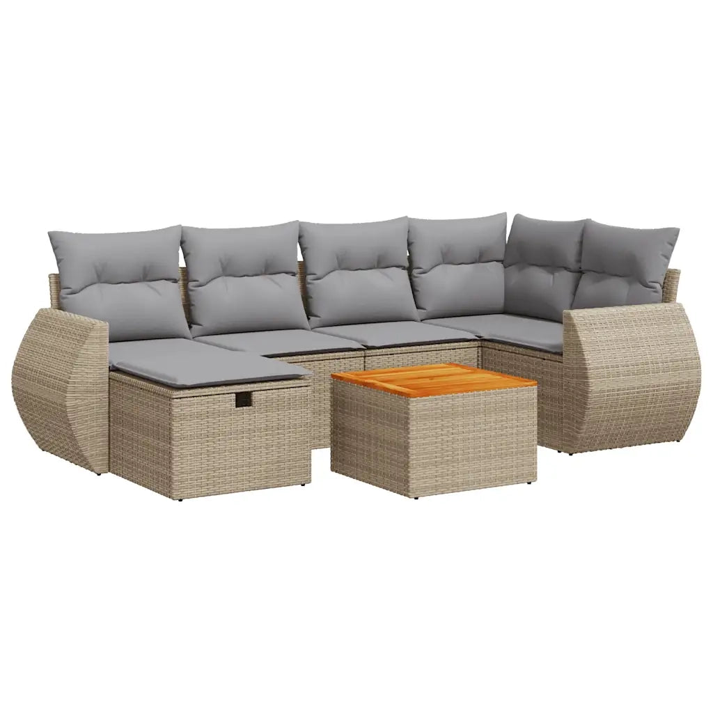 Set Divani da Giardino 7 pz con Cuscini Beige in Polyrattan 3325846