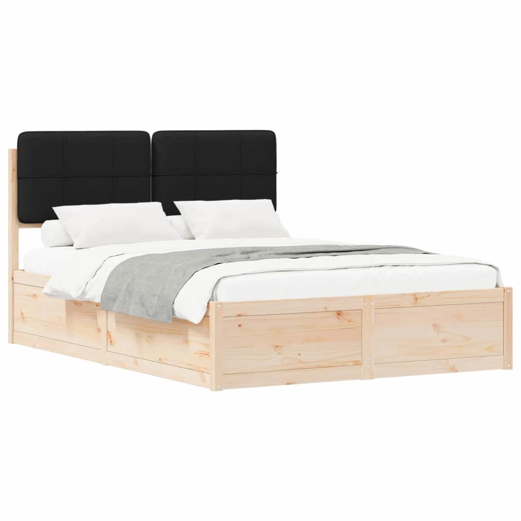 Letto con Testiera Rivestita-Struttura Letto con Testiera Nero 140 x 200 cm Pino massello 676493