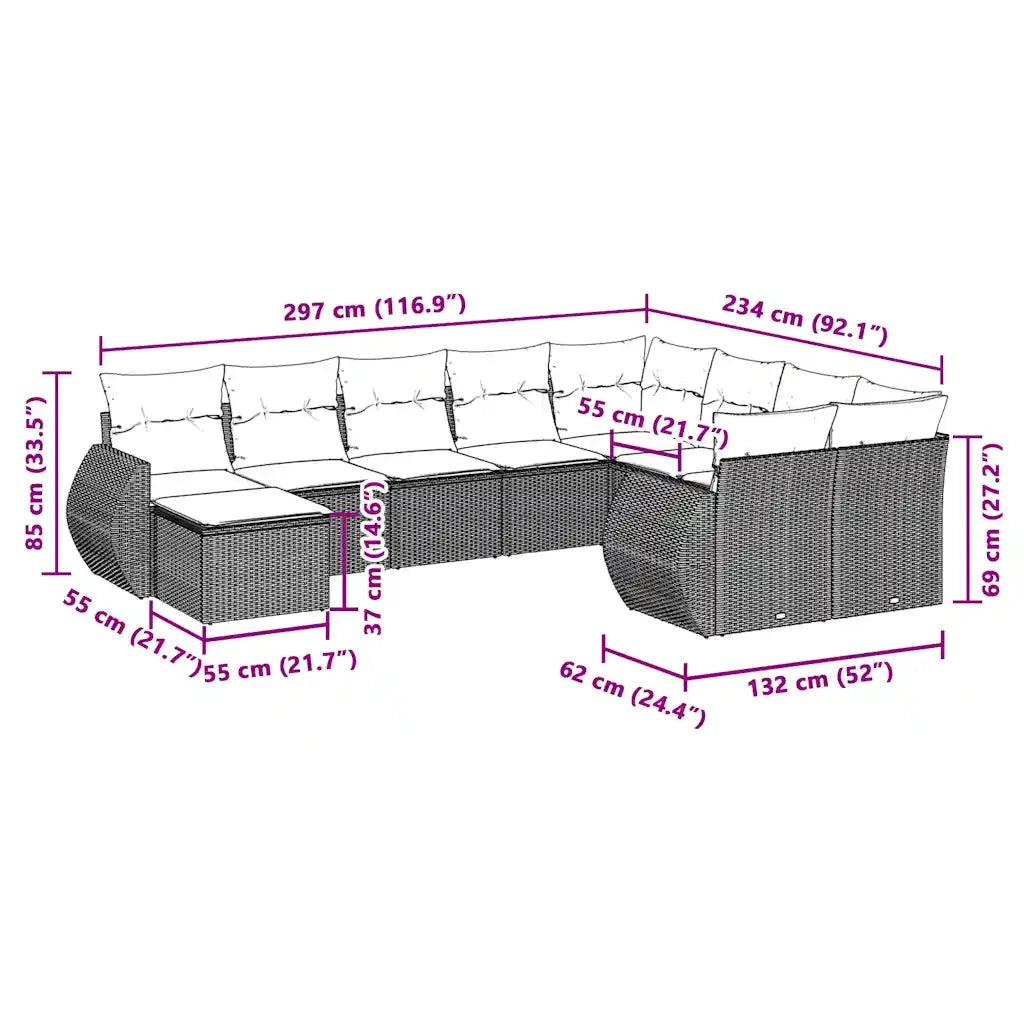 Set Divano Giardino 10 pz con Cuscini Grigio Chiaro Polyrattan 3221861