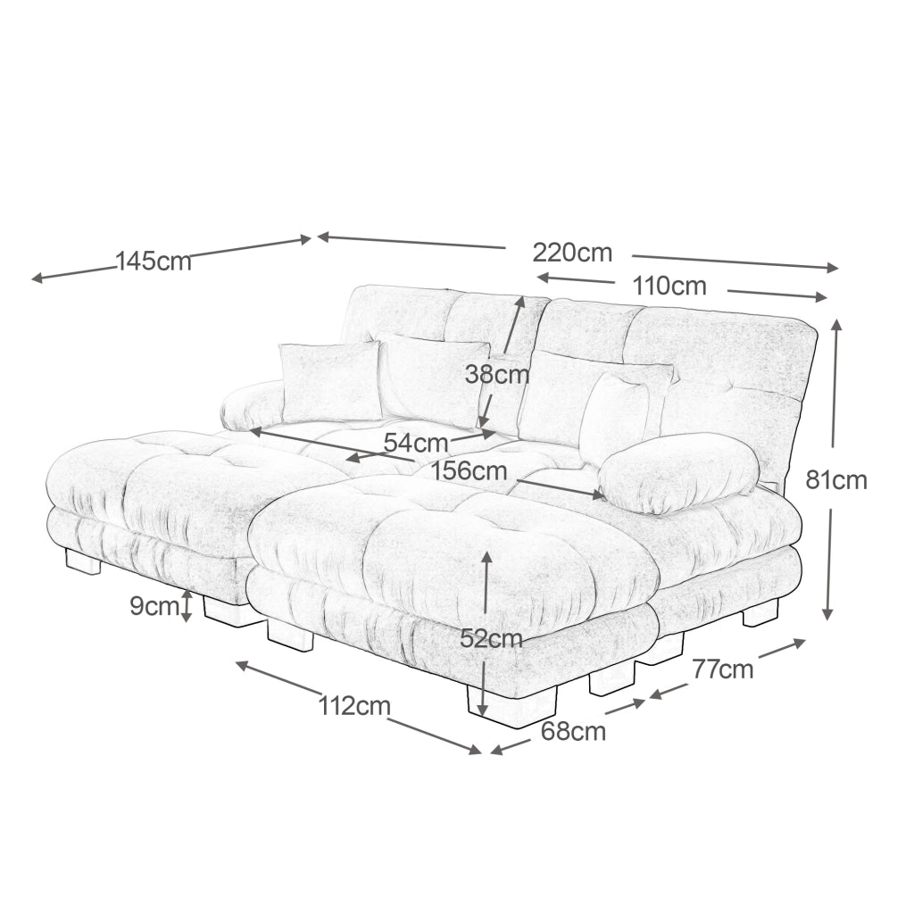 Divano modulare cloud con 2 pouf 2 cuscini lombari e 2 cuscini decorativi braccioli ampi in ciniglia grigio