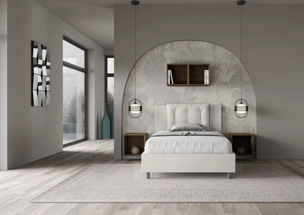 BS COM Letto una piazza e mezza senza rete imbottito 120x210 similpelle bianco