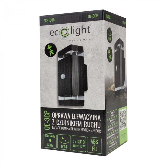 Applique esterna PIR nera 2xGU10 15W Ecolight OE-3CP