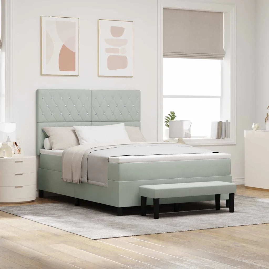 Letto a molle con materasso Grigio chiaro 140 x 190 cm Velluto