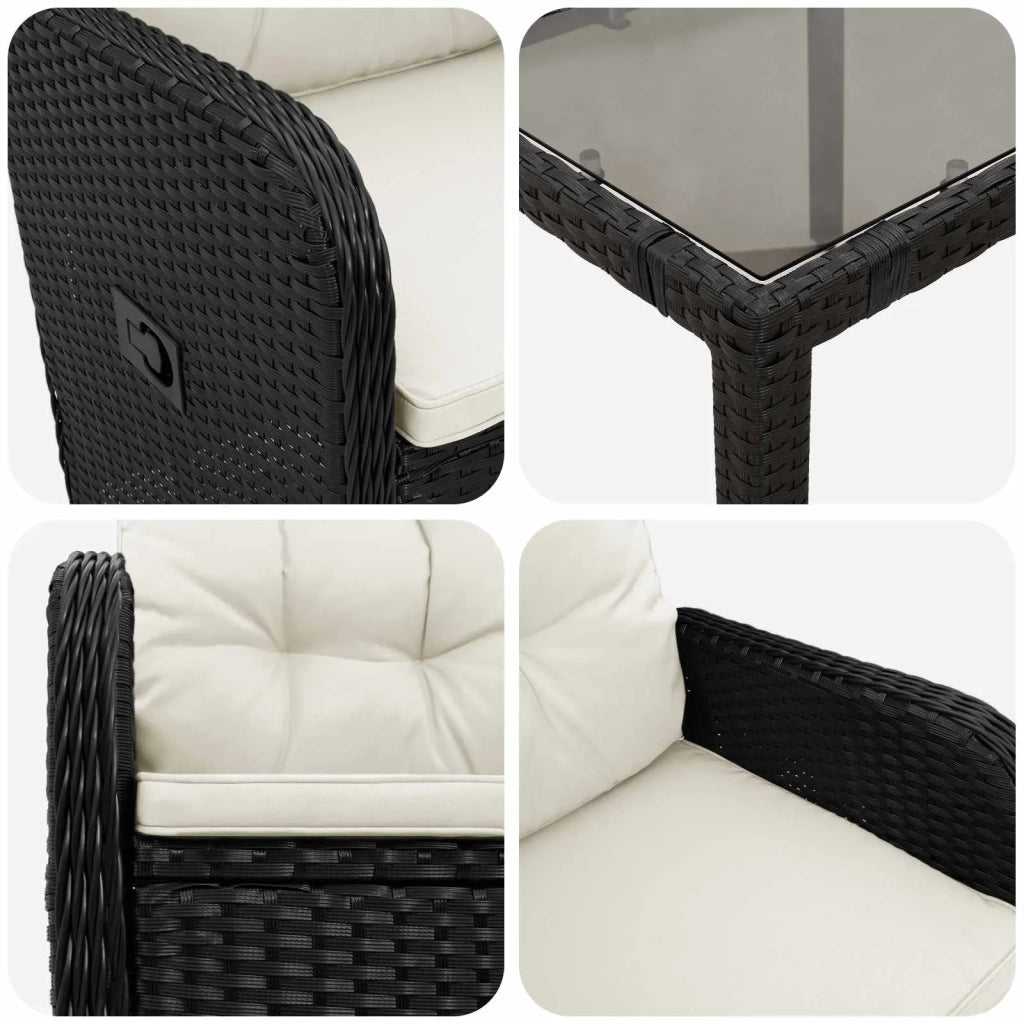Set da pranzo per esterni 7 pz Nero e Bianco Crema polyrattan 3422306