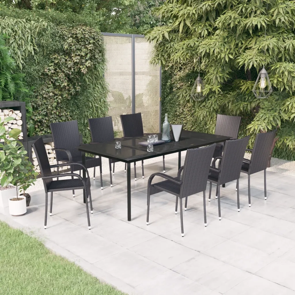 Set da Pranzo per Giardino 9 pz con Cuscini Neri 3099382