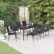 Set da Pranzo per Giardino 9 pz con Cuscini Neri 3099382