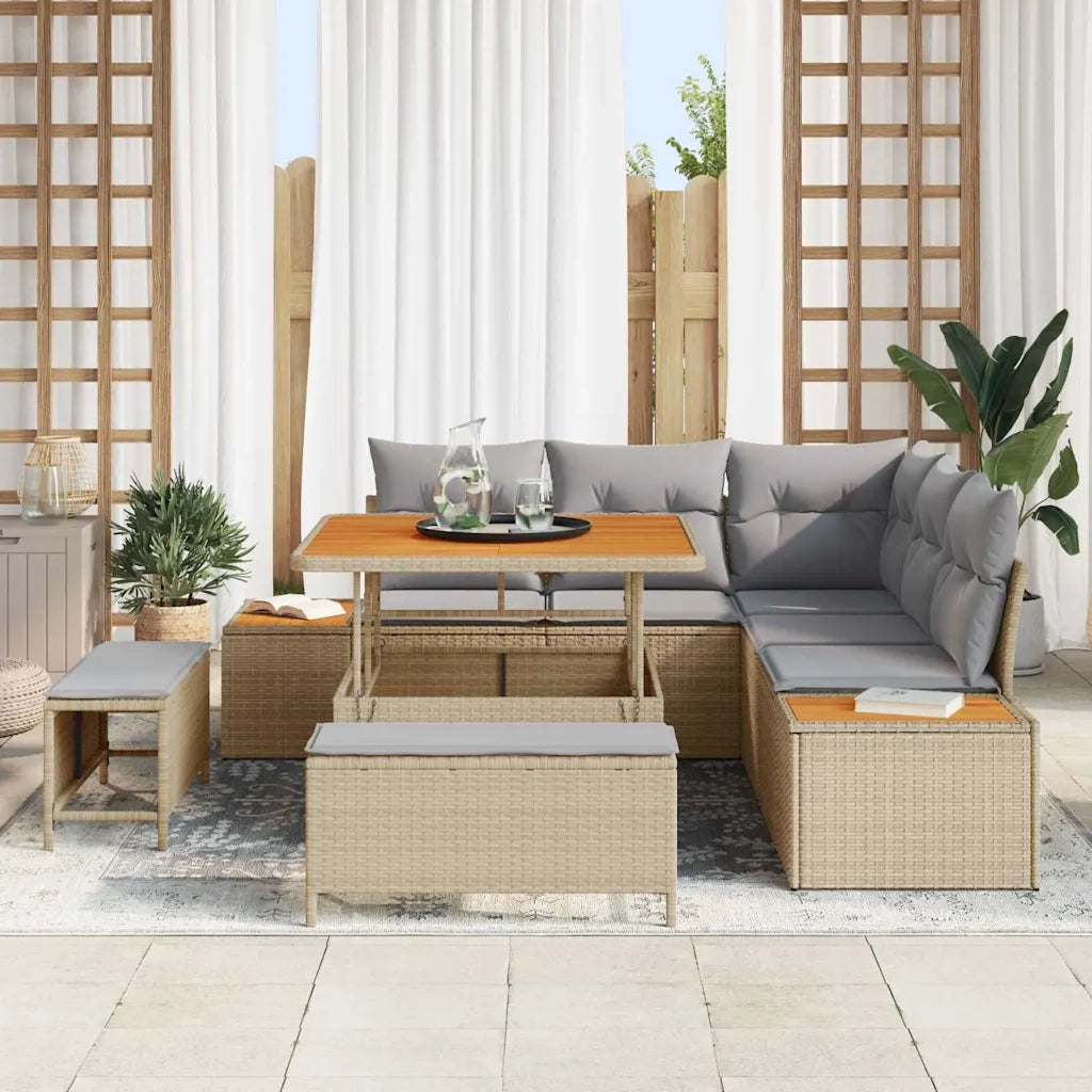 Set Divano da Giardino 8 pcs Beige polyrattan