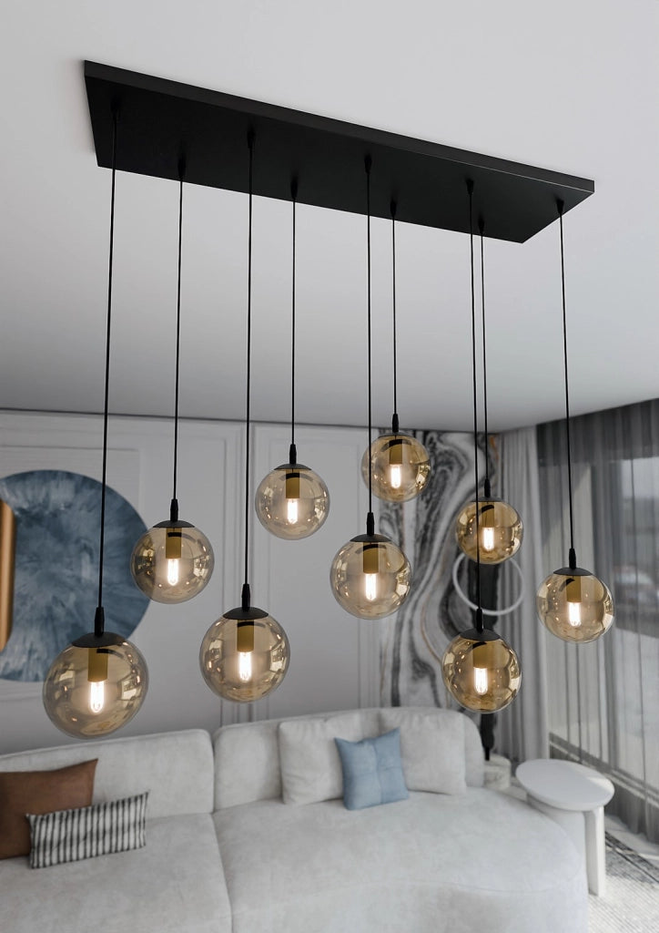Lampadario Emibig Cosmo 9 luci E14 nero miele vetro