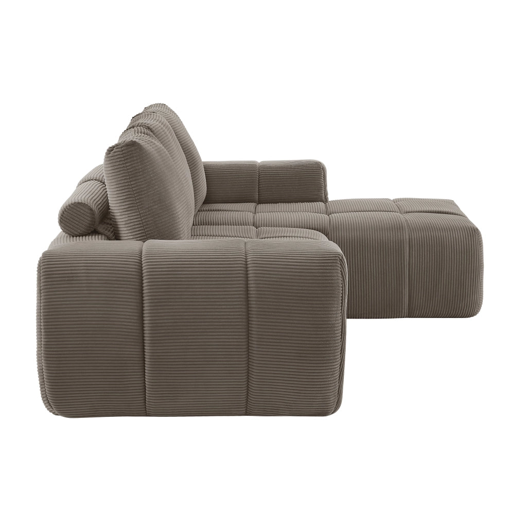 Divano Angolare in Velluto a Coste con Cuscini Estraibili ¨C MINIMAL ¨C Grigio