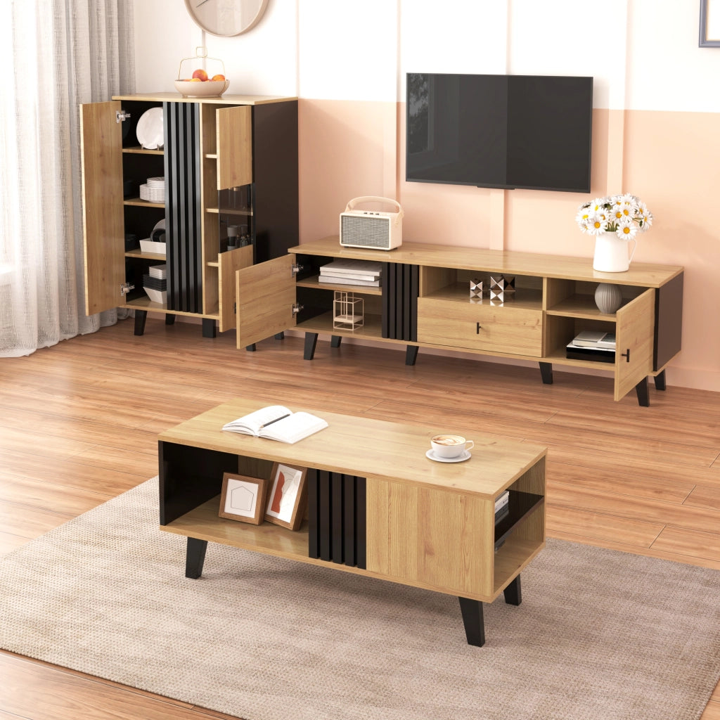 Credenza con LED e Vetro ¨C Xylo ¨C Legno e Nero, 140x78,5x41 cm