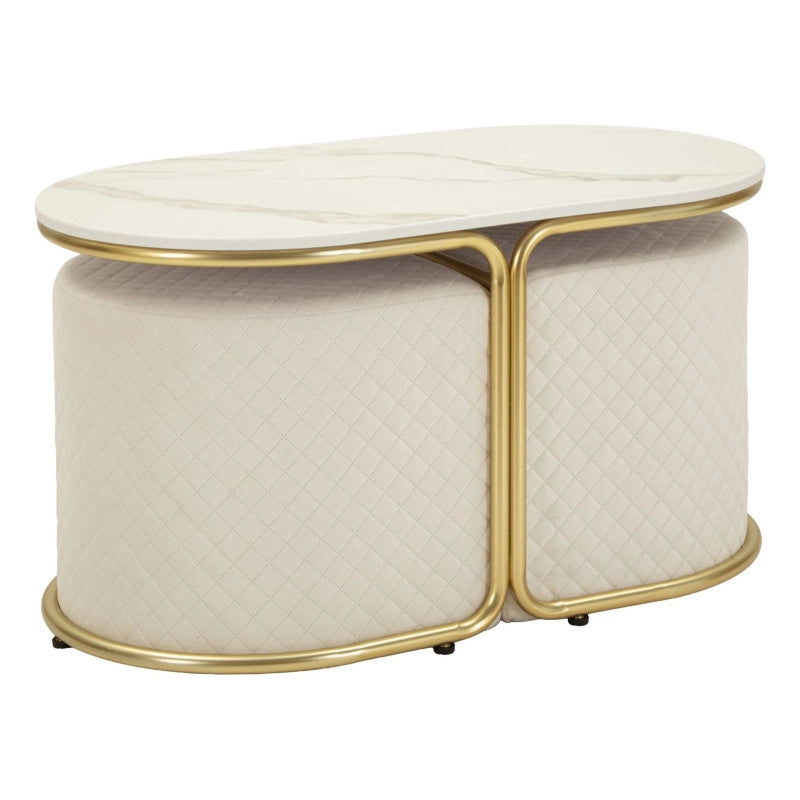 Tavolo Da Caffe' Con 2 Puff Relax cm 79x45x44-42x37x37