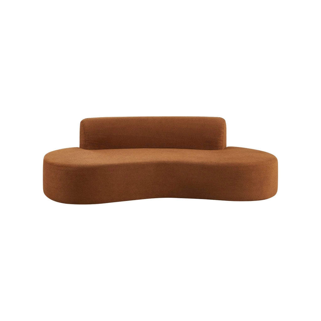 Divano a virgola in tessuto ciniglia, 3 posti, terracotta