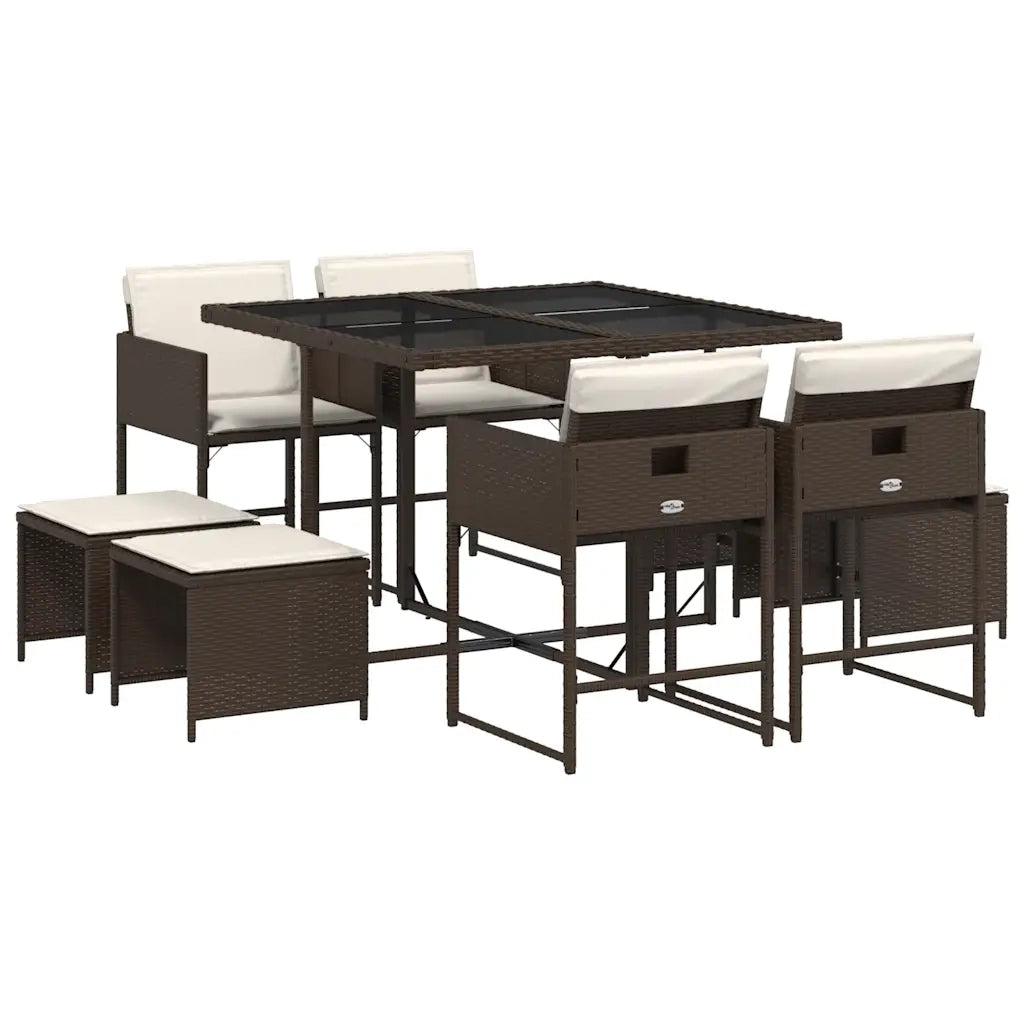 Set da Pranzo da Giardino 9pz con Cuscini Marrone in Polyrattan 3278084