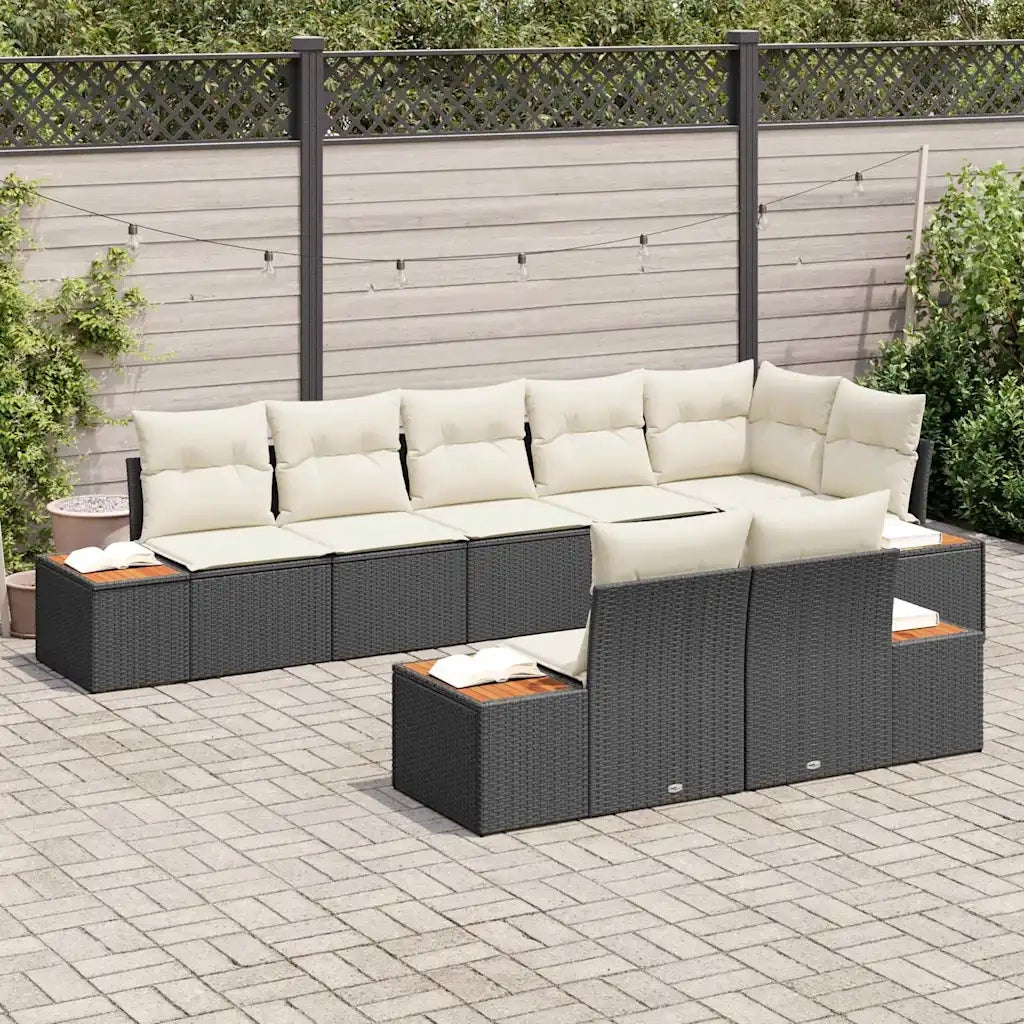 Set Divano da Giardino con cuscino 8 pcs Nero Poly Rattan