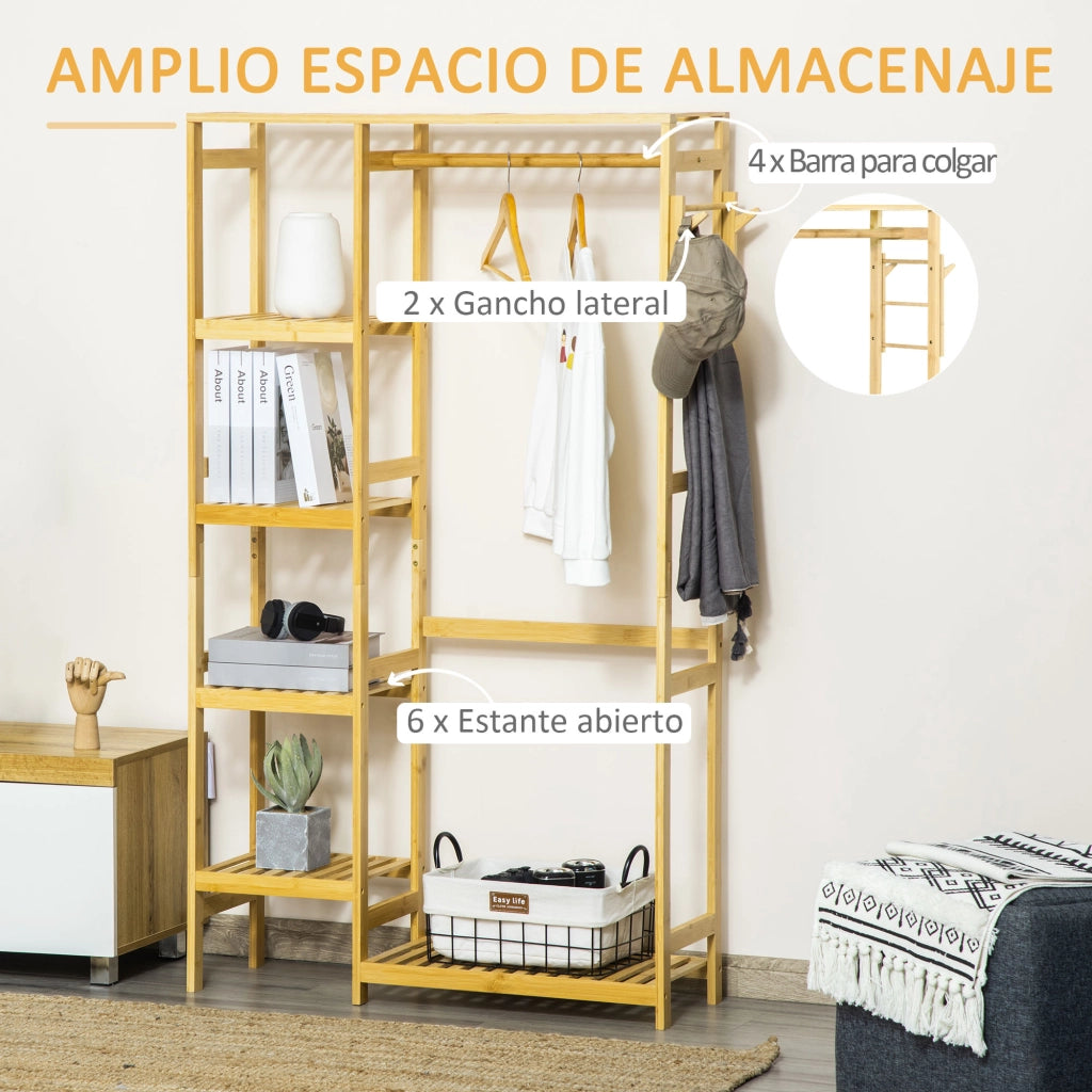 Appendiabiti a 4 Ripiani con Scaffale Inferiore ¨C Minimal ¨C 90x30x155 cm Natural