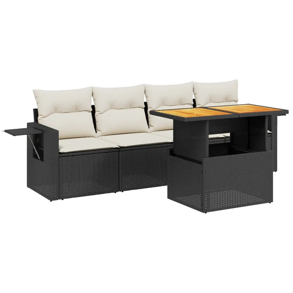 Set Divani da Giardino 5 pz | Set Salotto da Giardino con Cuscini in Polyrattan Nero