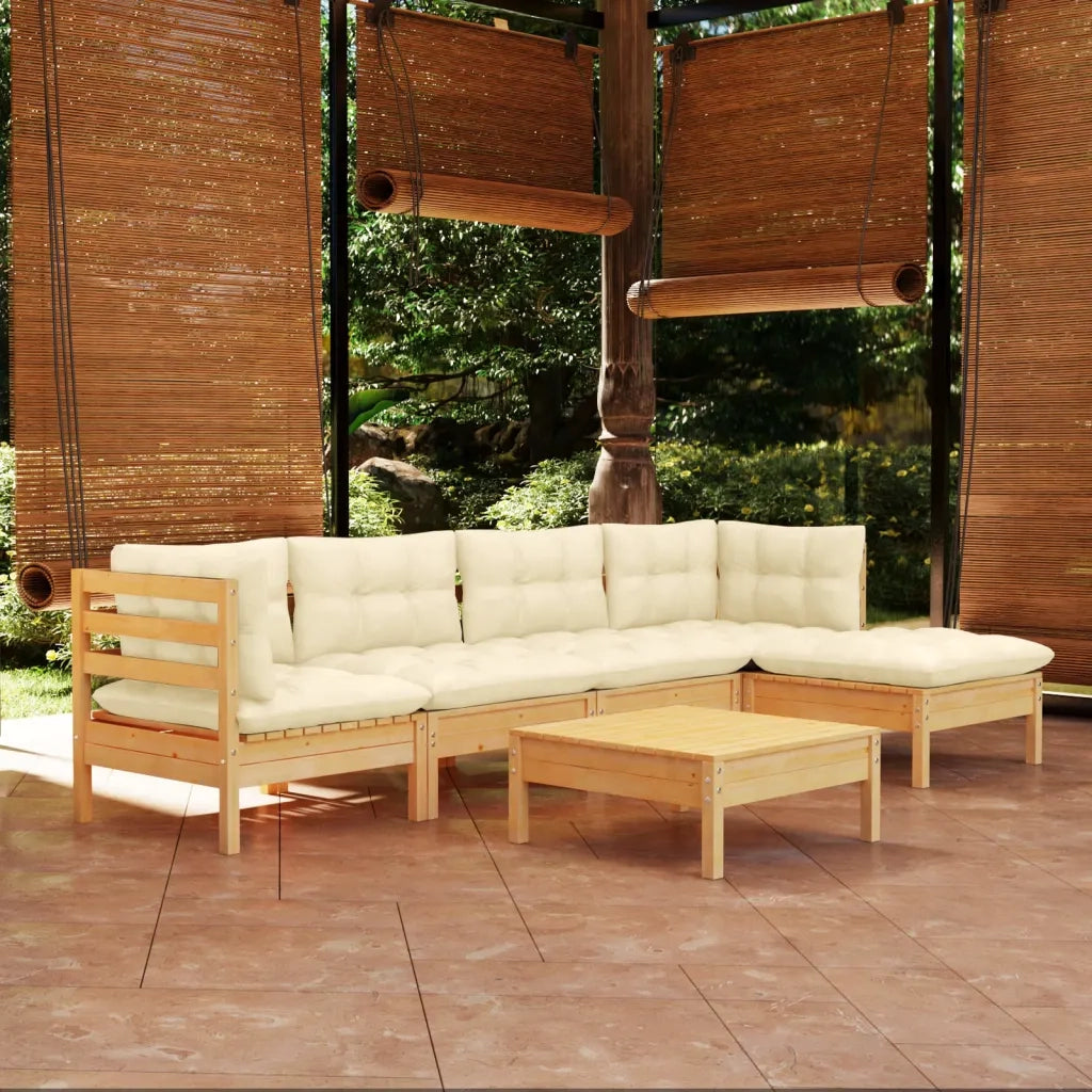 Set Salotto da Giardino 6 pz con Cuscini Crema Legno di Pino 3096364