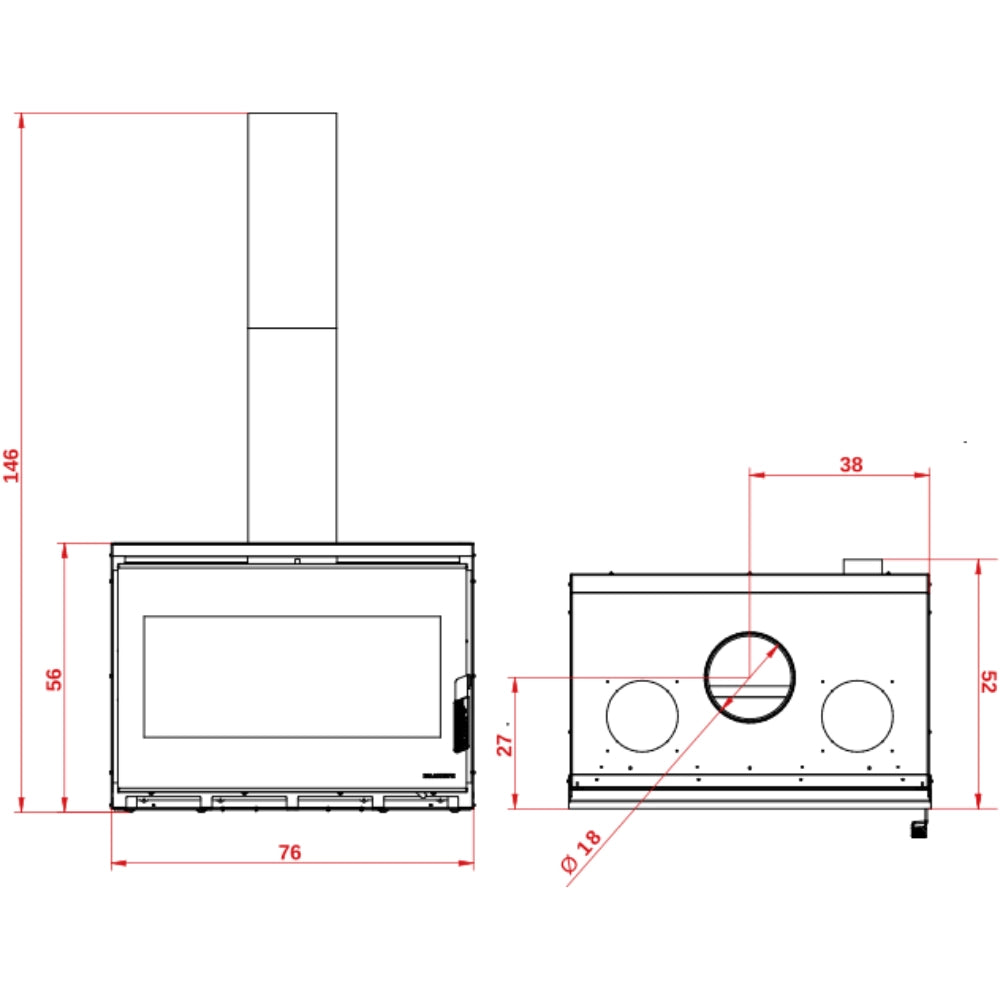 Caminetto a legna inserimento convezione naturale focolare thermofix base ghisa *** misure gtm80, confezione 1