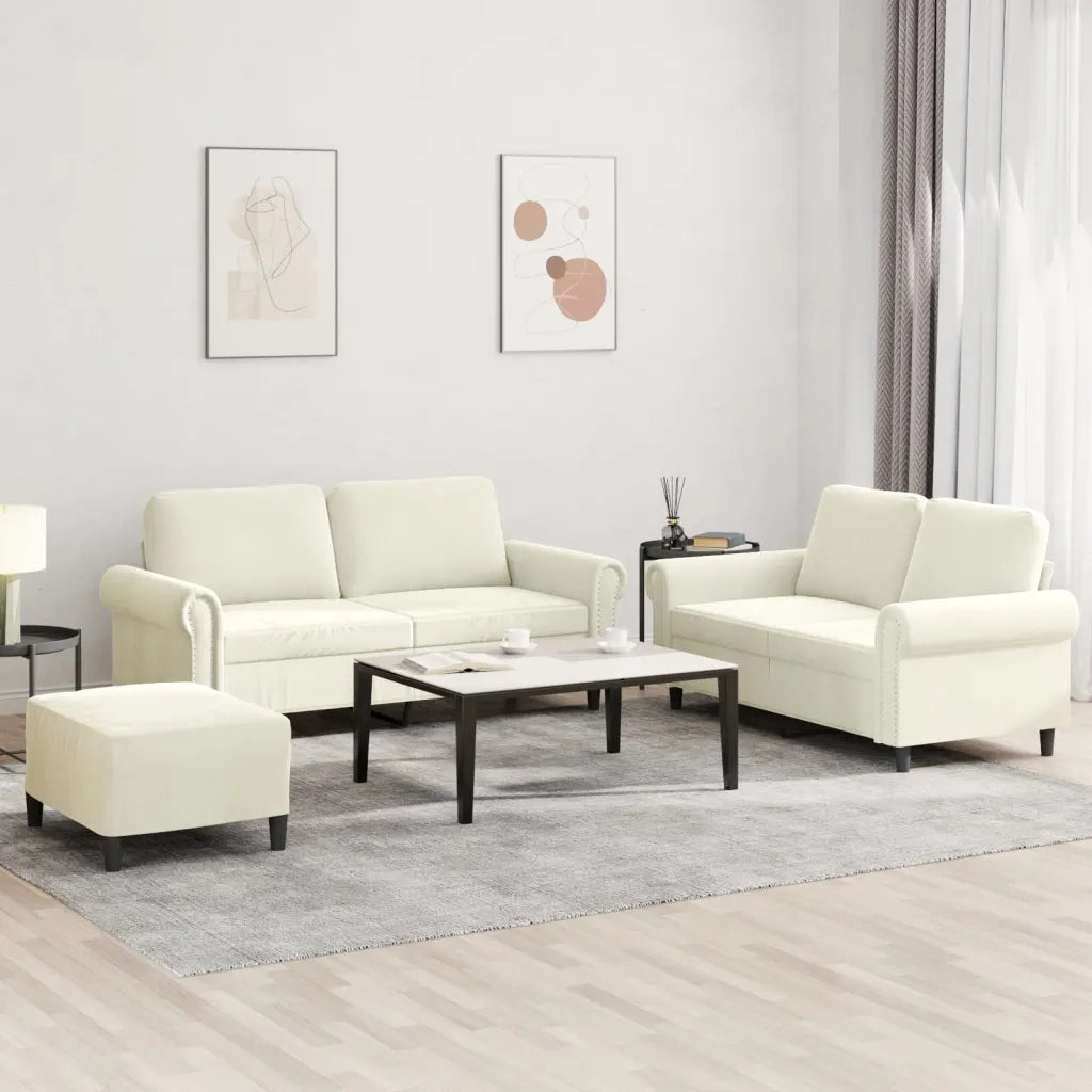 Set di Divani 3 pz con Cuscini Crema in Velluto 3202228
