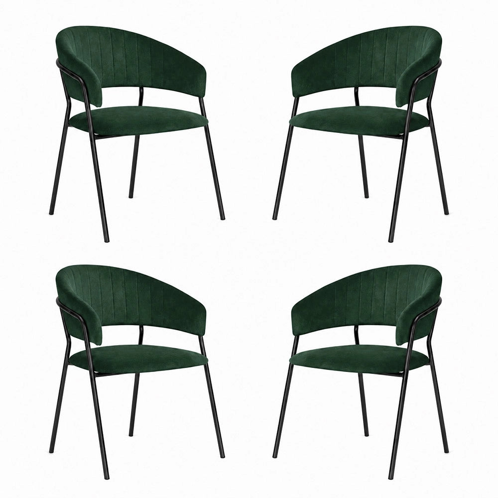 Sedie da sala da pranzo set da 4 Aurelia in velluto verde con gambe nere
