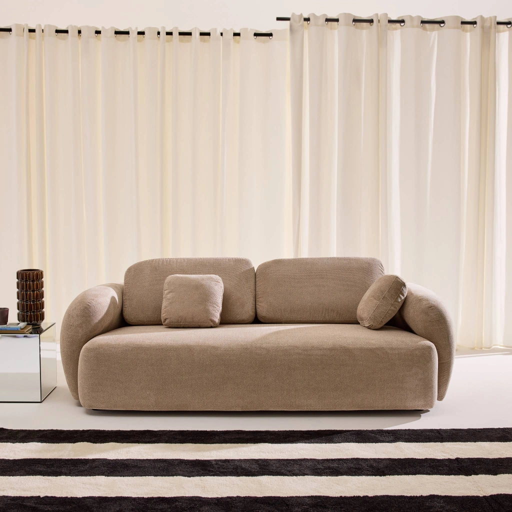Divano in tessuto ciniglia, 3 posti, beige