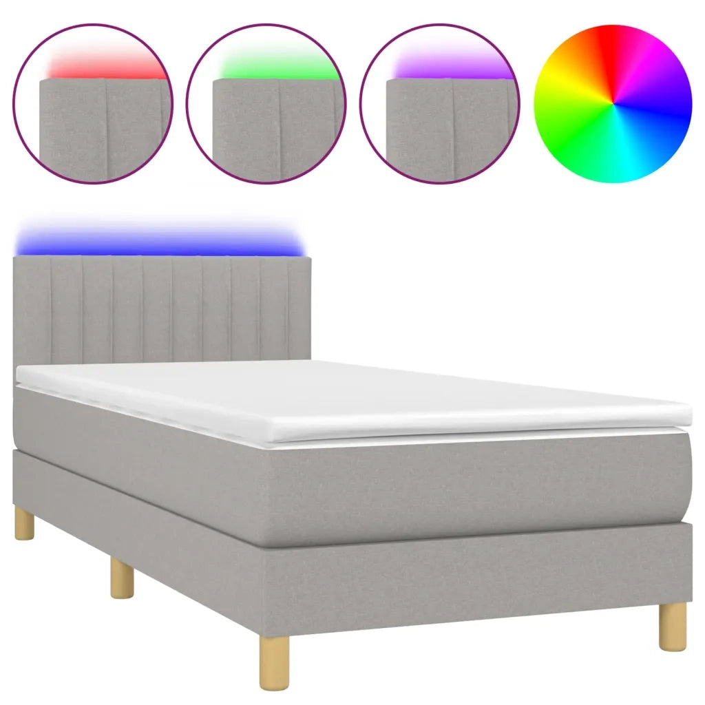 Letto a Molle Materasso e LED Grigio Chiaro 100x200 cm Tessuto 3133853