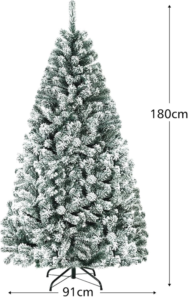Albero di Natale Innevato 180 cm, Albero di Natale con 600 Rami Folti e Base di Metallo con Cuscinetti Antiscivolo, Ideale per Casa, Ufficio e Negozio (180cm)