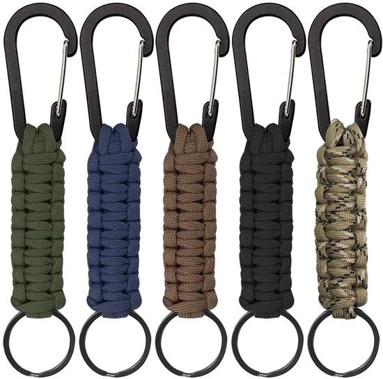 Paracord Hangers con Anello di Carabina - Cavo di Acciaio Tessuto - Resistente e Forte - Adatto per l'Outdoor - Utile per Chiavi, Accessori e Attrezzi